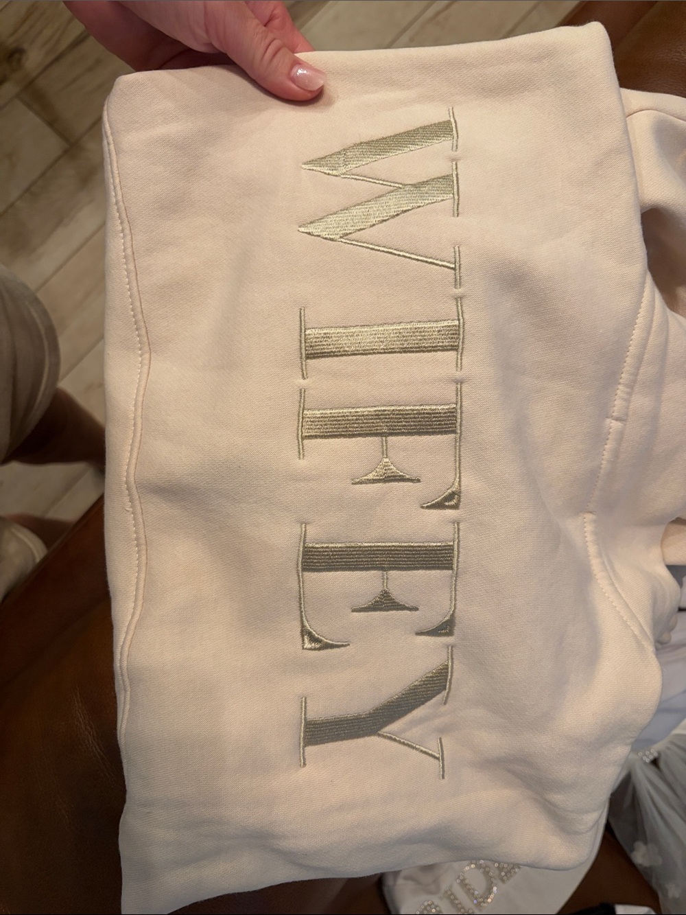 Embroidered Cream Wifey Jacket